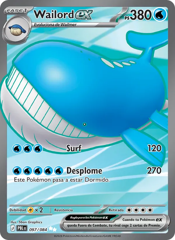 Carta Wailord ex del set Oscuridad Absoluta